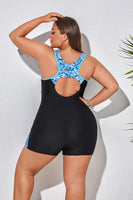 1 x RAW Customer Returns Hanna Nikole Contrast Colors Swimsuit Bathing Suits U Neck for Curvy Women Stretchy Black Sea Blue 52 - RRP €34.21