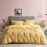 1 x RAW Customer Returns Freyamy Seersucker Bed Linen 135x200cm 2-Piece Yellow Embossed Stripes Structured Bedding Sets Plain Brushed Microfiber Soft Duvet Cover with Zipper and 1 Pillowcase 80x80cm - RRP €29.21