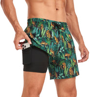 1 x Brand New Yaavii Men s Swimming Trunks with Compression Swimming Shorts 2 in 1 Quick-Drying Print Surfing Beach Pants Men with Zip Pockets Green Leopard M - RRP €18.14