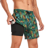 1 x Brand New Yaavii men s swimming trunks with compression swimming shorts 2 in 1 quick-drying print surfing beach trousers men with zip pockets green leopard XL - RRP €18.14