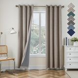 1 x RAW Customer Returns CUCRAF Pair Thermal Insulated Set of 2 Eyelet Curtains with 2 Doors Coating Sun Protection for Bedroom Blackout Curtains H225xW140cm Linen Color - RRP €45.37