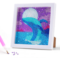 6 x Brand New Diamond Painting Pictures Kids, DIY 5D Diamond Painting Kit with Wooden Frame, Dolphin, Bright Diamond Art Craft for Home Wall Decor, 17 x 17 cm - RRP €115.2