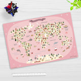 1 x RAW Customer Returns Wipe-clean desk pad for children world map in pink with animals 60 x 40 cm made of high-quality vinyl Made in Germany - RRP €22.99