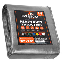 1 x RAW Customer Returns Tarpco Safety Protective Tarp Waterproof Tarp with Eyelets, 3m x 6.1m, 245 g m2 14 Mil, Protective Cover for Roof, Boat, Furniture, Garden, Pool, Car, Silver Black - RRP €67.55