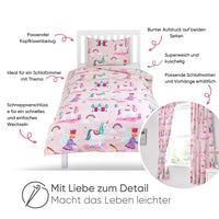 1 x RAW Customer Returns Bloomsbury Mill - Unicorn, Princess and Rainbow Bedding 135 x 200 for Children - Children s Bedding Set Girls - Reversible Bedding and Pillowcase Set - Pink Purple Single Bedding Set - RRP €24.75