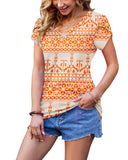 1 x Brand New PLOKNRD T-Shirt for Women Casual Summer Tops Short Sleeve Tunics Orange Pixel, 2XL  - RRP €27.6