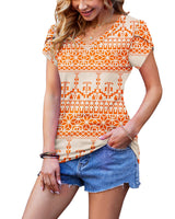 1 x Brand New PLOKNRD T-Shirt for Women Casual Summer Tops Short Sleeve Tunics Orange Pixel, XL  - RRP €27.6