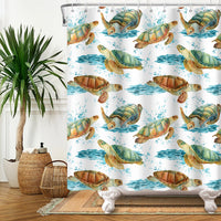 1 x Brand New SDOTPMT 180x180cm Sea Turtle Shower Curtain Starfish Seaweed Ocean Nautical Bath Curtain Underwater World Marine Animal Bathtub Curtain for Kids Bathroom Polyester Waterproof with Hooks - RRP €20.29