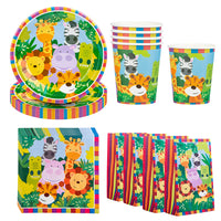 9 x Brand New DreamJing 68 piece paper tableware set for 16 children jungle animals birthday boys girls - RRP €145.17