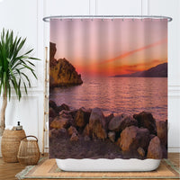 1 x RAW Customer Returns Ulticool shower curtain - sunset nature sea sand beach Spain - 180 x 200 cm - washable - anti-mould - with 12 rings - pink orange brown - RRP €19.99