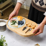 1 x RAW Customer Returns Bamboo Cheese Board with Tempered Glass, Cheese Cutting Board with 2 Cheese Knives Set, Cheese Platters Serving Platters Cheese Boards, Christmas Wedding Birthday - RRP €19.99