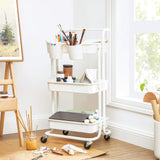 1 x RAW Customer Returns SONGMICS Mobile Cart with 3 Levels, with Wheels, Storage Shelf, with Handle, 2 Containers, 2 Brakes, Plastic Baskets, Easy Assembly, for Bedroom and Kitchen, White, BSC067W01 - RRP €39.99