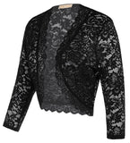 1 x RAW Customer Returns Women s Lace Bolero 3 4 Sleeve Open Front See Through Shrug Beach Party Wedding Black L - RRP €26.93