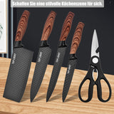 1 x RAW Customer Returns Knife Set, 6-Piece Black Sharp Knife Block Set for Kitchen, Non-Stick Non-Slip Stainless Steel Chef s Knife Set with Universal Knife Block Suitable for Home Restaurant Picnic Black  - RRP €30.22