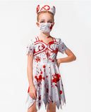 1 x RAW Customer Returns IKALI Girls Zombie Bloody Nurse Costume Halloween Kids Walking Dead Outfit Hospital Uniform 3 Pieces 7-8 Years - RRP €24.9