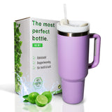 1 x RAW Customer Returns RiyeoTree 1182ml stainless steel drinking bottle with straw, coffee mug to go as 40oz tumbler - thermal mug with handle for hot and cold drinks - lilac - RRP €20.16