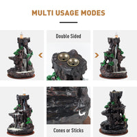 1 x RAW Customer Returns Ronlap Double Sided Mountain Waterfall Incense Burner, Resin River Tower Backflow Smoke Incense Fountain, with Upgraded 120 Incense Cones 30 Incense Sticks - RRP €20.83