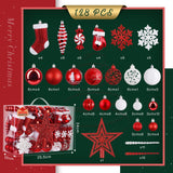 1 x RAW Customer Returns SOLEDI Set of 128 Premium Christmas Baubles Plastic Red White with Tree Top Star - Robust and Safe Christmas Tree Decoration Set with Hanging - Colorful Christmas Tree Baubles, Reusable Christmas Decoration - RRP €36.29