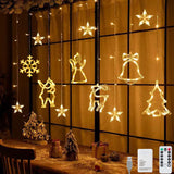 1 x RAW Customer Returns 138 LED light curtain, 8 modes LED fairy lights with stars and Christmas patterns, battery and USB operated fairy lights, Christmas lighting indoor outdoor waterproof decoration for Christmas decoration - RRP €23.59