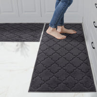 1 x RAW Customer Returns COSY HOMEER kitchen rug washable non-slip, kitchen mats 2 pieces, carpet runner hallway, carpet runner for kitchen, hallway, living room 61 x 90CM 61 x 152CM, dark grey  - RRP €45.99