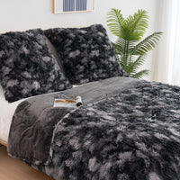 1 x RAW Customer Returns HOMFINE Plush duvet bed linen 200x200 fluffy warm cuddly blanket winter blanket flannel quilt sleeping blanket fleece blanket down duvet blanket with 2 pillowcases 80x80, grey - RRP €45.97