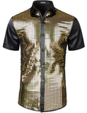 1 x RAW Customer Returns JOGAL Men s Sequin Shirt 70s Short Sleeve Disco Party Costume Medium Black Gold - RRP €31.99