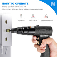 1 x RAW Customer Returns NEWTRY Rivet Nut Gun Pneumatic Riveting Tool Riveting Pliers Compressed Air 3 16 to 5 16 with M5, M6, M8 head  - RRP €229.0