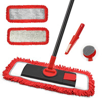 1 x RAW Customer Returns JEHONN Floor Mop with Microfiber Chenille Pads, 127 cm Telescopic Handle Mop Floor for Hardwood Laminate Tiles Vinyl Kitchen Bathroom House Red  - RRP €24.99