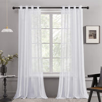 1 x RAW Customer Returns Deconovo curtains with eyelets, eyelet curtain, linen look, transparent curtain, voile, decorative curtains, 145 x 140 cm height x width , white, set of 2 - RRP €15.66