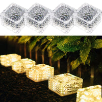 1 x RAW Customer Returns MEDOYOH Set of 4 Solar Glass Paving Stones Outdoor Light, Warm White Light On Off Light Sensor Path Lighting Waterproof Ground Spotlight Solar for Patio Garden Yard Path Terrace, 7x7x5cm - RRP €26.21