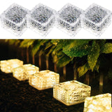 1 x RAW Customer Returns MEDOYOH Set of 4 Solar Glass Paving Stones Outdoor Light, Warm White Light On Off Light Sensor Path Lighting Waterproof Ground Spotlight Solar for Patio Garden Yard Path Terrace, 7x7x5cm - RRP €28.79