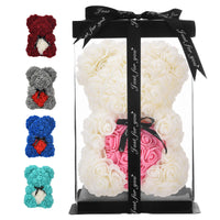 1 x RAW Customer Returns Rose Bear - Rose Teddy Bear 10 Inch Hugz Teddy Flower Bear - Over 250 Dozen Artificial Flowers - Unique Gifts, Gifts for Women Clear Gift Box White  - RRP €22.15