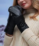 1 x Brand New YISEVEN Women s Winter Sheepskin Leather Gloves with Magnetic Buckle Leopard Fur Warm Chic Design Mittens with Zipper Gift - RRP €54.31