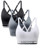 1 x RAW Customer Returns ANGOOL Sports Bra Women s Adjustable Shoulder Strap Sports Bustier Women s Padded Strong Support Seamless Jogging Yoga Fitness Bra, Pack of 3, Black Gray White, L - RRP €29.23