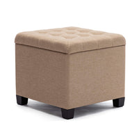 1 x RAW Customer Returns HNNHOME stool with storage space, cube seat with lid, chest seat, footstool chest storage box, linen, 44 L, 45 x 45 x 41 cm, beige - RRP €64.07