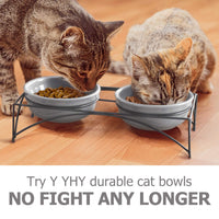 8 x Brand New Y YHY Ceramic Cat Bowl, Shallow and Wide Raised Food or Water Bowl, Gift for Cat, Cat Dish, 355ML, Gray - RRP €155.36