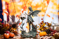 1 x RAW Customer Returns TERESA S COLLECTIONS Garden Fairy Figurines, Decoration with Solar Lights, Outdoor Garden Statues of Angels Playing with a Crackled Glass Globe, Patio Decorations Bronze  - RRP €40.33