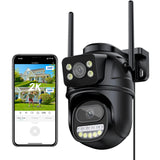 1 x RAW Customer Returns Reobiux 2.5K 6MP Outdoor Wi-Fi Camera, 360 PTZ Outdoor Surveillance Camera with Double Lens, Color Night Vision, Automatic Tracking, 24 7 Recording, IP66, Supports Alexa - RRP €39.99