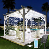 1 x RAW Customer Returns GCMacau Solar Fairy Lights Outdoor, Solar Light Curtain Outdoor Fairy Lights - 3x3m 300 LED Fairy Lights Curtain, 8 Modes Remote Control IP65 Waterproof Outdoor for Indoor Gardens Christmas - RRP €20.96