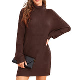 1 x RAW Customer Returns ANGGREK Knitted Jumper Women s Knitted Dress Turtleneck Dress High Elasticity Pullover Dress Women Winter Elegant Mini Dress Brown M - RRP €38.99