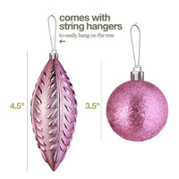 1 x Brand New Prextex 24 Pink Christmas Baubles for Christmas Decorations - Shatterproof Pink Christmas Baubles with Hanging Wire for Holiday Decoration - Christmas Baubles Combo of 8 Baubles and Shapes  - RRP €19.2