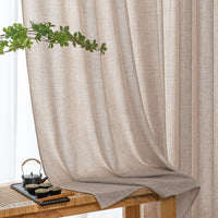 1 x RAW Customer Returns MIULEE living room curtains linen eyelet curtain linen look curtain boho curtain with eyelets semi-transparent linen curtain curtains set of 2 HxW 245x140 cm, khaki - RRP €33.26