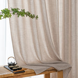 1 x RAW Customer Returns MIULEE living room curtains linen eyelet curtain linen look curtain boho curtain with eyelets semi-transparent linen curtain curtains set of 2 HxW 215x140 cm, khaki - RRP €31.25