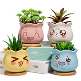 1 x RAW Customer Returns Yangbaga Mini Flower Pots with Ceramic Coasters for Succulent Plants Decorative Pots Cactus Plant Pots with Bamboo Coasters Set of 4 Colors White, Pink, Yellow, Blue  - RRP €26.99