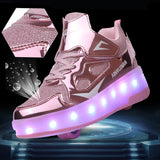 1 x RAW Customer Returns YongerYong Boy and Girl LED Lights Flashing Roller Skates, Unique Double Retractable Rechargeable Wheels, Skateboarding Shoes Outdoor Sports Gymnastics Sneakers - RRP €51.6