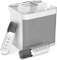 1 x RAW Customer Returns Karaoke system with 2 microphones, Bluetooth karaoke machine, wireless karaoke system, speaker with karaoke microphone, karaoke set for party, activities, supports Bluetooth, AUX, USB TF white  - RRP €69.99