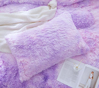 1 x RAW Customer Returns Menkala Plush Bed Linen 155x220 Winter Fluffy Warm Duvet Cover Tie Dye Printed White Purple Plush Bedding Set Fleece Long Hair Faux Fur Duvet Cover with Zip and 1 Pillowcase 80 x 80 cm - RRP €50.41