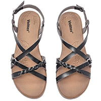 1 x RAW Customer Returns Veittes women s slide sandals - women s leisure sandals with braided cross strap. 2207023, BK MF, 40  - RRP €36.99