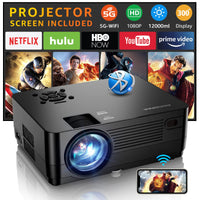 1 x RAW Customer Returns Projector, 5G WiFi Bluetooth Native 1080P Projector Projector Screen Included , Roconia 12000LM Full HD Movie Projector, 300 Display Support 4K Video, Compatible with Smartphone Laptop TV Stick - RRP €171.44