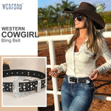 1 x RAW Customer Returns WERFORU Rhinestone Studded Belt for Men Women, Western Leather Belt for Cowgirl Cowboy Vintage Bling Belt for Pants Dress - RRP €21.17